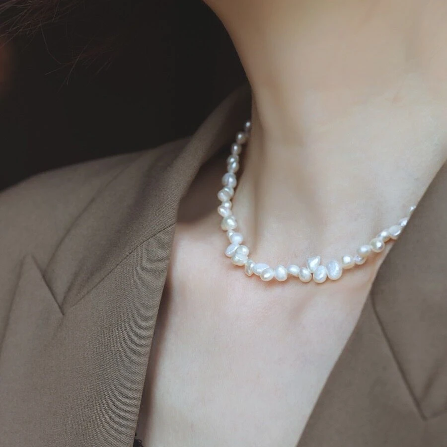 天然淡水珍珠花瓣巴洛克项链 女 时尚气质小众甜美锁骨链百搭颈链