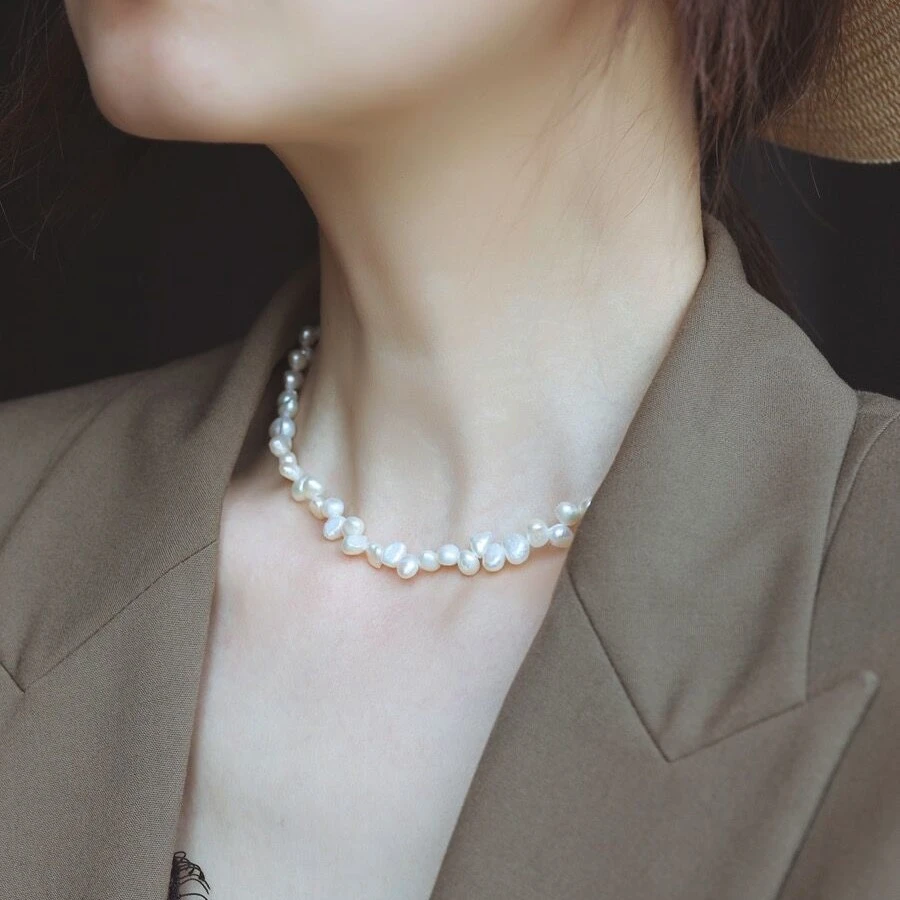 链子925银 花瓣异形巴洛克项链女时尚气质小众甜美锁骨链百搭颈链