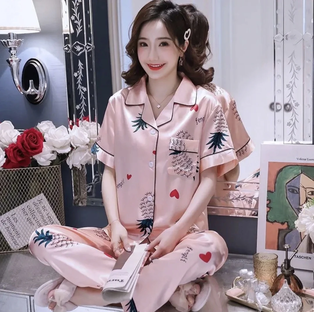 2025春夏新款女士高端冰丝缎面睡衣两件套休闲舒适家居服