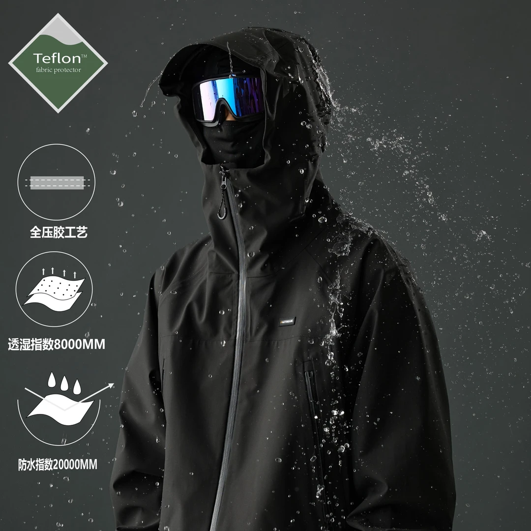 AGITOMADE户外登山防风防水透气3L硬壳压胶冲锋衣外套男urbancore