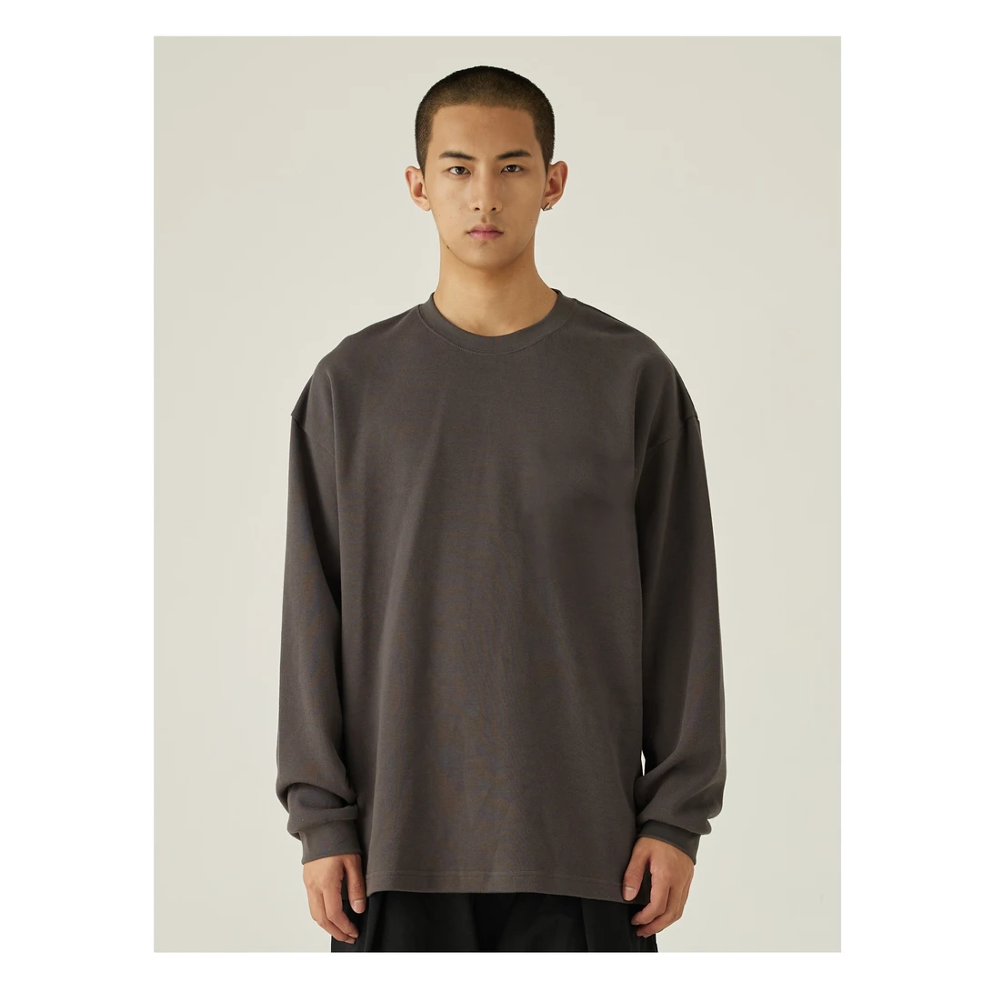 AGITOMADE秋冬重磅加厚纯色空气层圆领小领口长袖基础情侣打底衫