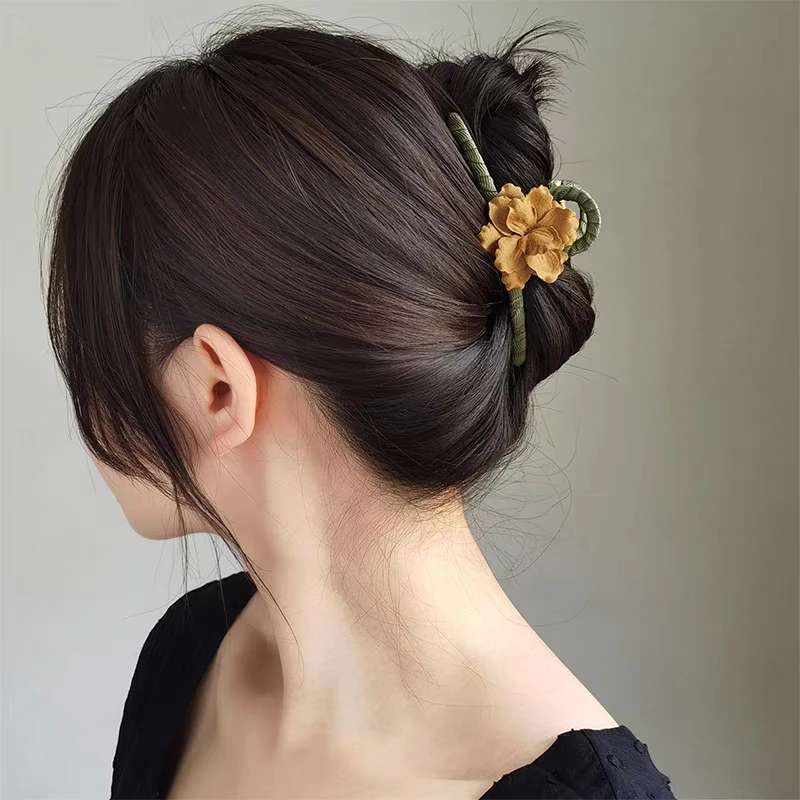 合金布艺发饰 优雅花朵抓夹女后脑勺盘发夹子头饰大号鲨鱼夹发卡