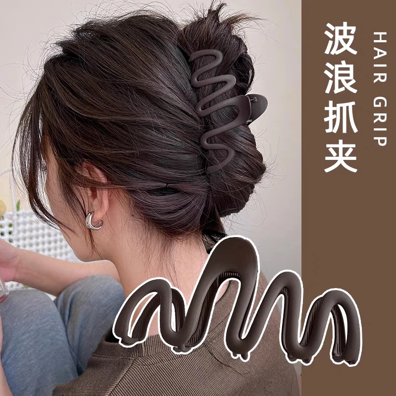 合金发饰 波浪抓夹网红后脑勺发夹头饰简约大号金属鲨鱼夹发抓夹