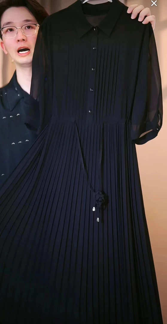 C3中袖小黑裙宽松连衣裙女装连衣裙显瘦黑色长款设计师