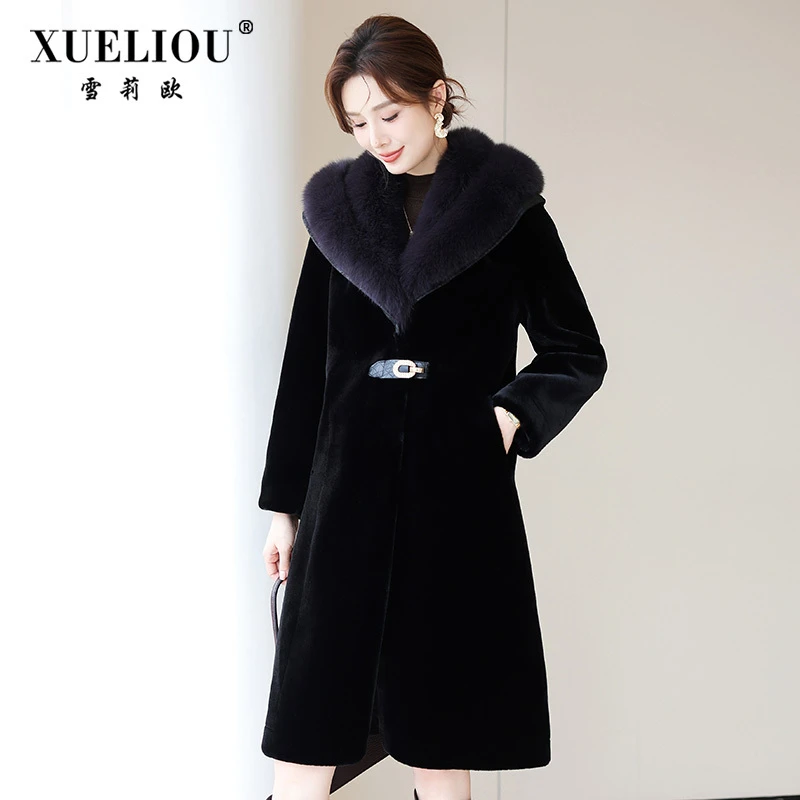 【真狐狸毛领】妈妈水貂绒外套皮毛一体大衣