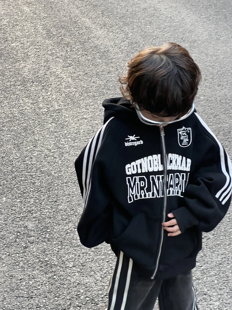 【旧】儿童秋冬韩版宽松加绒卫衣洋气男女童开衫三条杠连帽外套