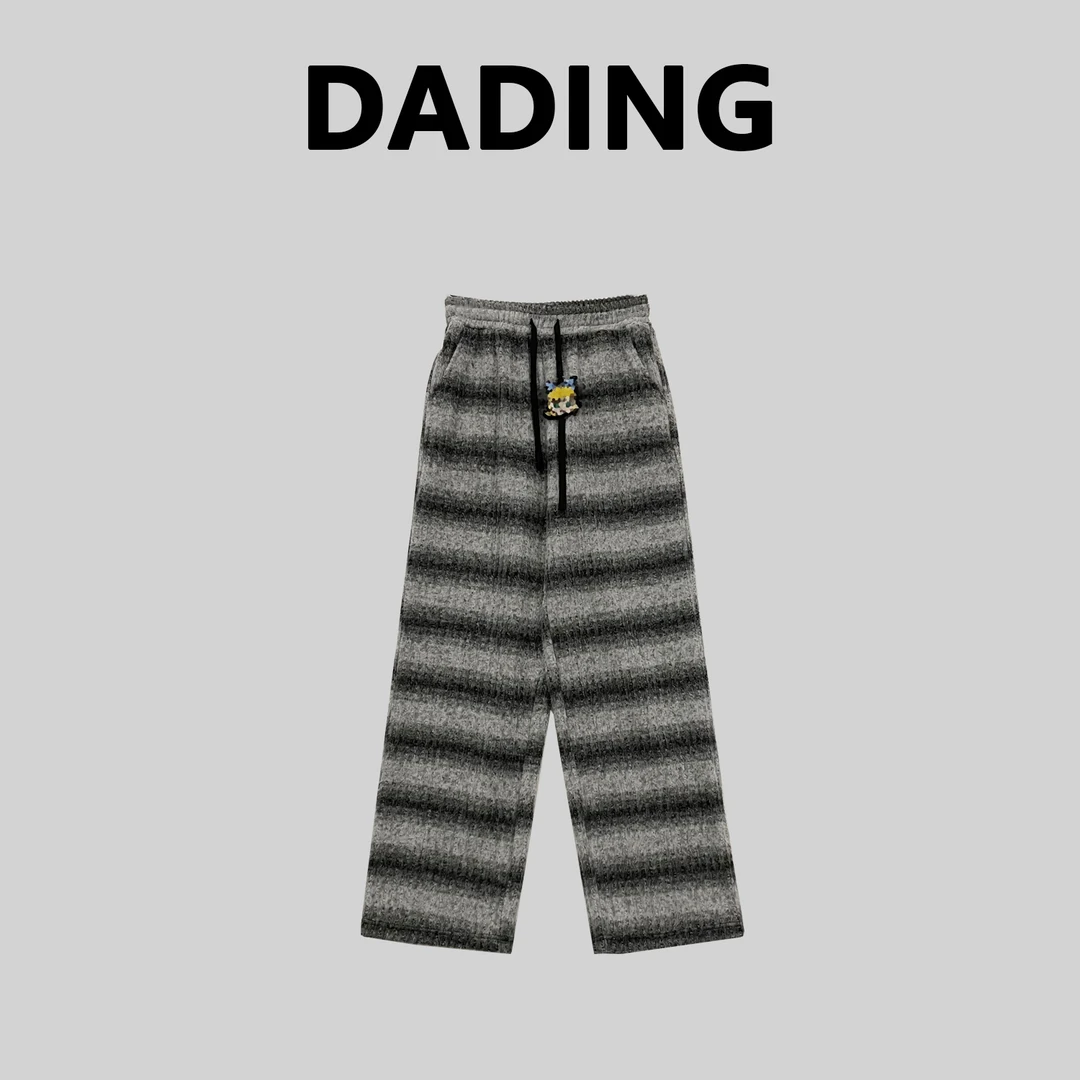 DADING【条纹糯米裤】秋冬新款加绒加厚复古抽绳休闲直筒裤200077