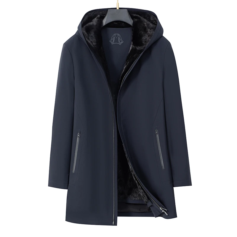 丹麦进口貂绒内胆秋冬季防风保暖连帽派克服尼克服中长款时尚休闲
