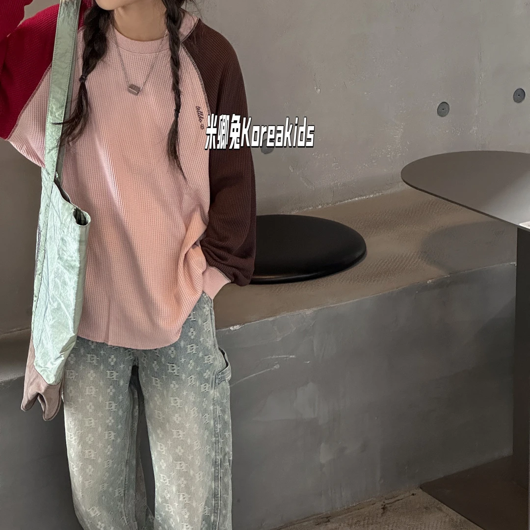 米卿兔品牌童装女童打底衫华夫格洋气儿童长袖T恤中大童秋装上衣