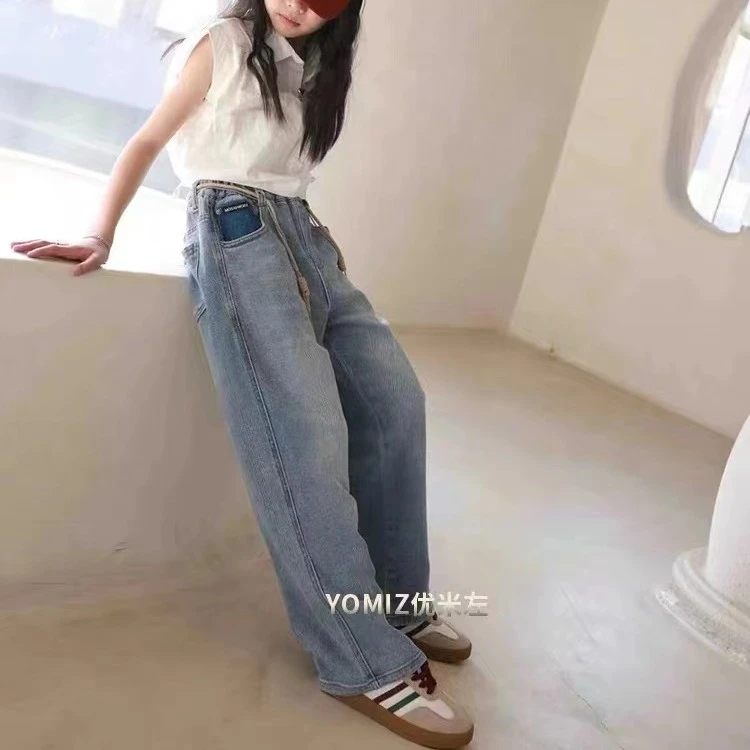 童装女童薄款直筒裤2024夏装女大童天丝牛仔裤洋气长裤韩版阔腿裤