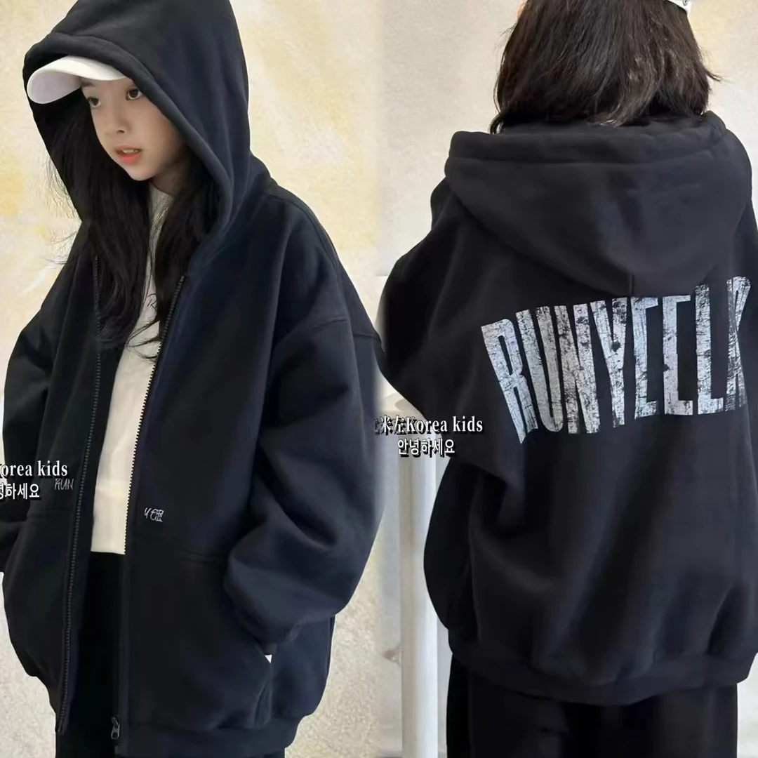 米卿兔品牌童装女童加绒卫衣帽衫2024新款秋冬装儿童外套