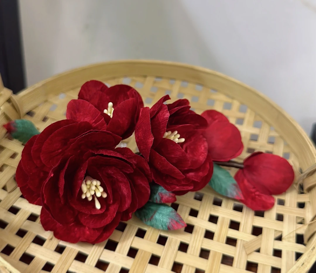 大麦吖古风发饰汉服绒花发簪 手工制作默认微瑕