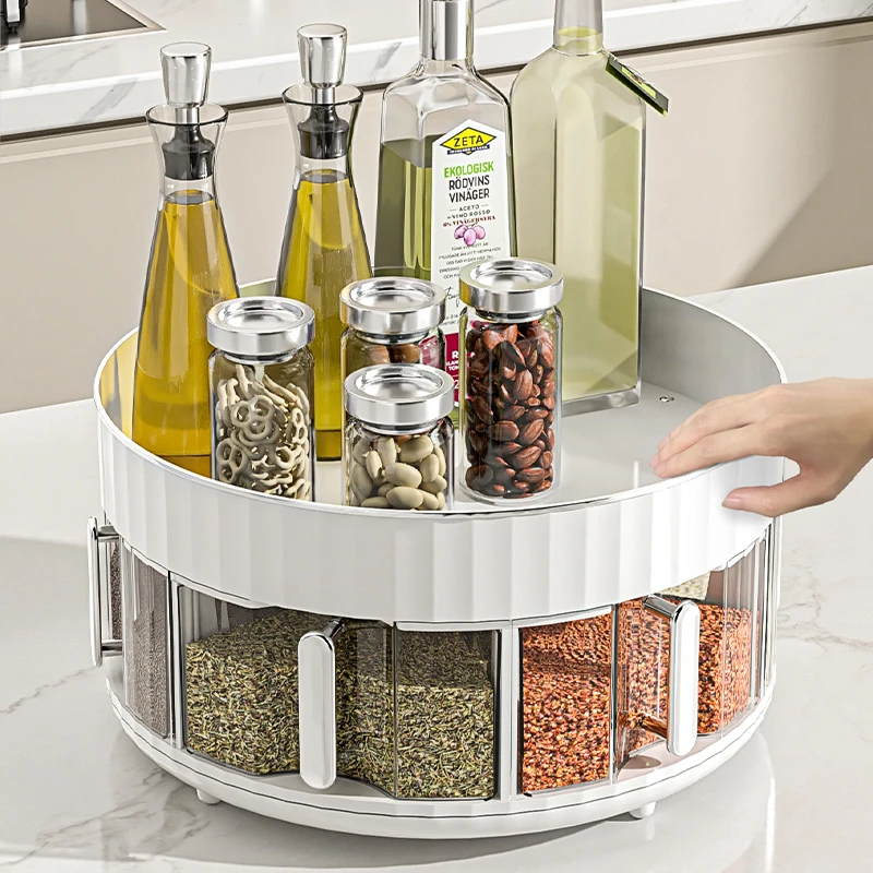 家用厨房用多功能旋转储物置物架调料置物架大容量分层防尘置物架