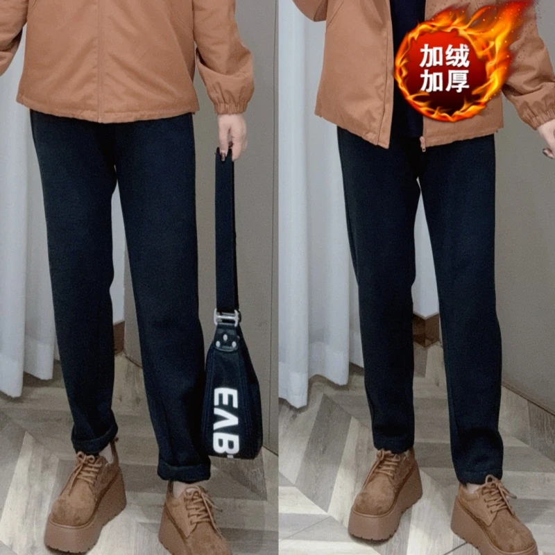 PWD32583（现货仅裤子）冬季新款加绒加厚显瘦百搭大码女裤【裤长100