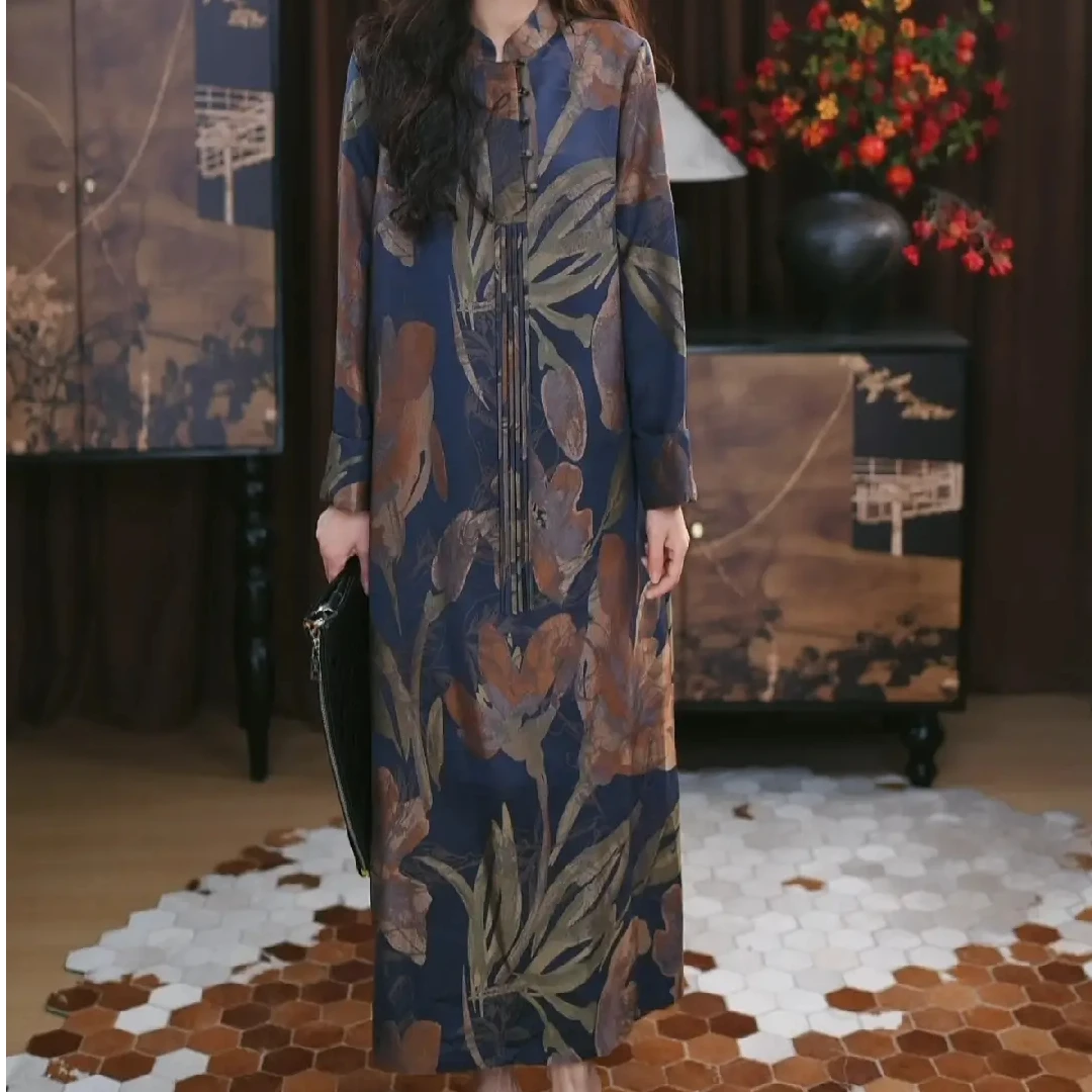 【艺朵】香云纱新中式复古显瘦春夏宽松女士国风腔调长款休闲连衣裙