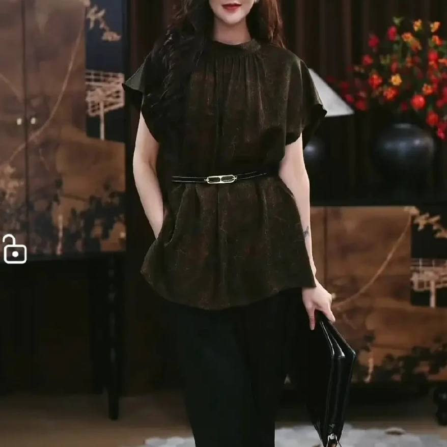 【辞睿】 香云纱新中式气质复古显瘦春夏宽松国风时尚短款洋气上衣