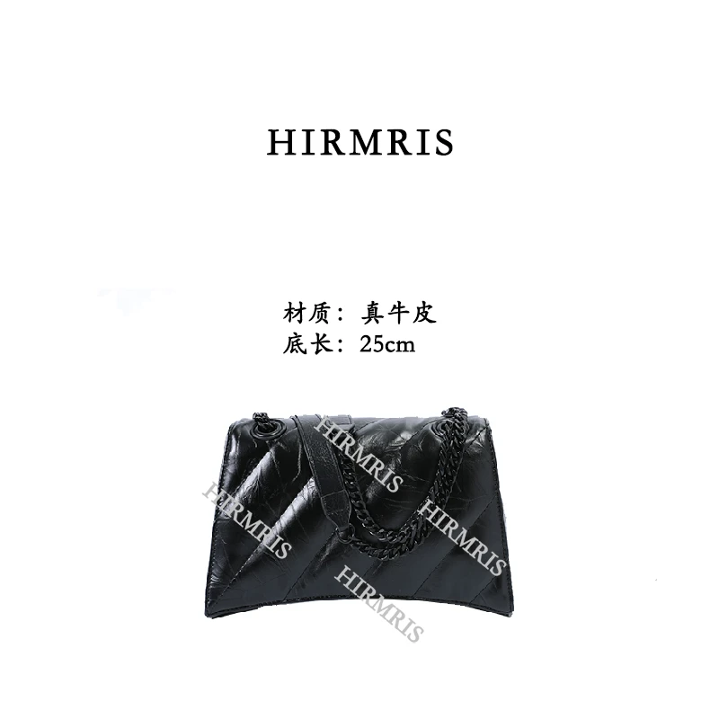 HIRMRIS手工真皮包金扣BZ128  沙漏梨黑  梯形sha黑色