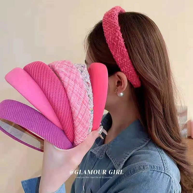网红宽版玫红色系海绵发箍韩版轻奢高颅顶压发头箍小众高级感发饰