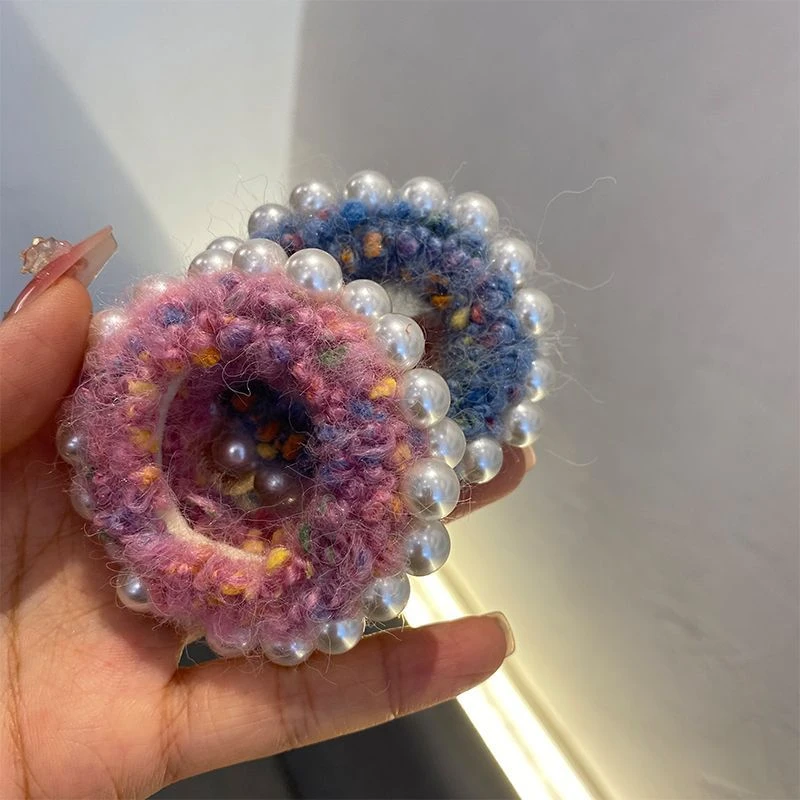 圣诞毛绒炫彩加宽小香风珠珠秋冬发圈高弹力透头绳韩女可爱清新