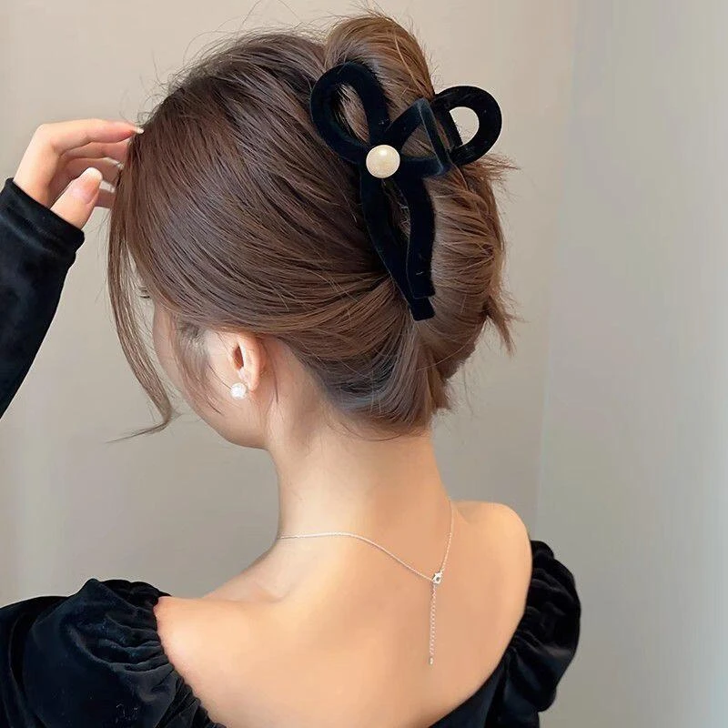 植绒抓夹蝴蝶结发夹女大号后脑勺发卡网红鲨鱼夹秋冬头发夹子头饰