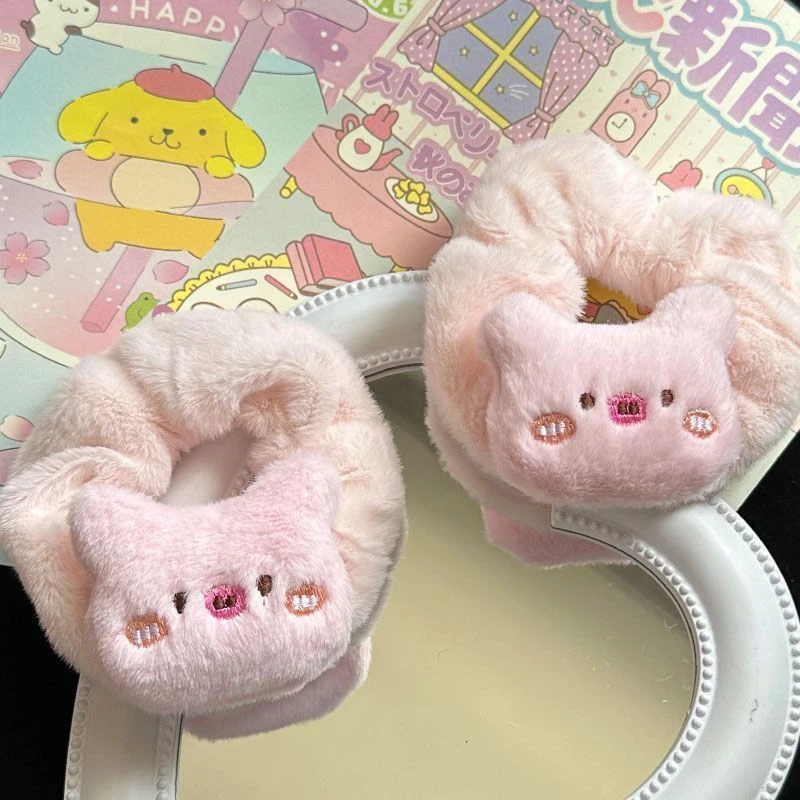 韩式流行可爱粉色小猪猪发圈发绳头绳大肠圈百搭发饰毛绒大肠发