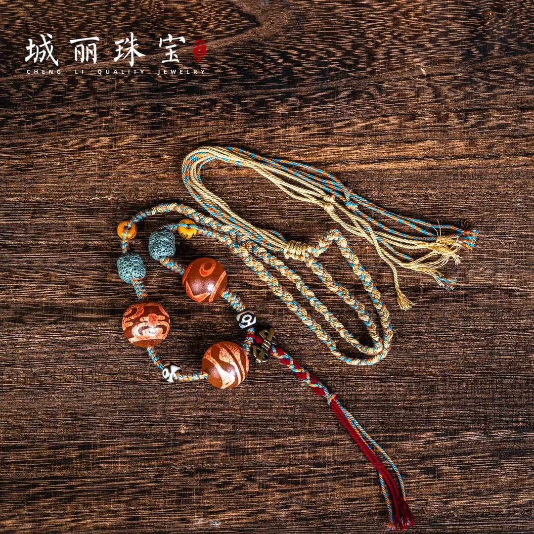非金属项链 【城丽】达落三珠多宝手工编绳项链/条TZ-1398-1