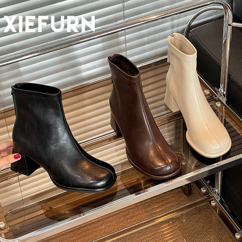 XIEFURN/鞋夫人秋冬显瘦不过膝瘦瘦靴子厚底粗跟休闲日常短靴