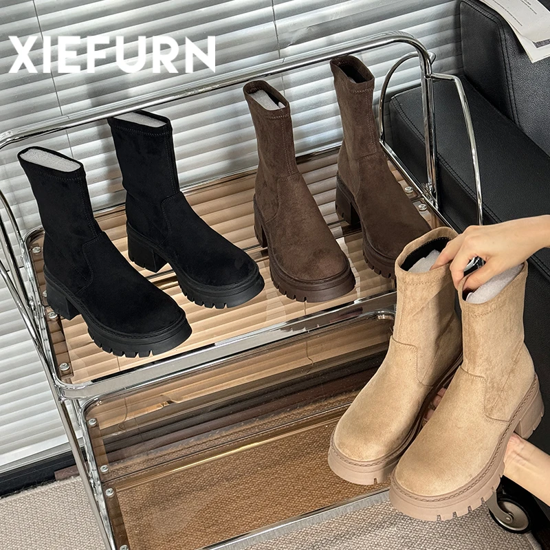 XIEFURN/鞋夫人中筒厚底雪地靴女靴保暖防滑秋冬新款复古风大黄靴