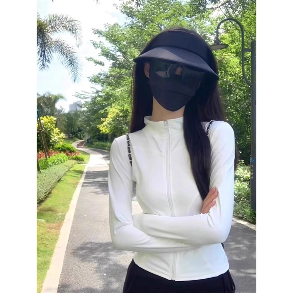 lulu冰丝防晒衣女款夏季2024新款白色修身开衫外套瑜伽健身衣薄款