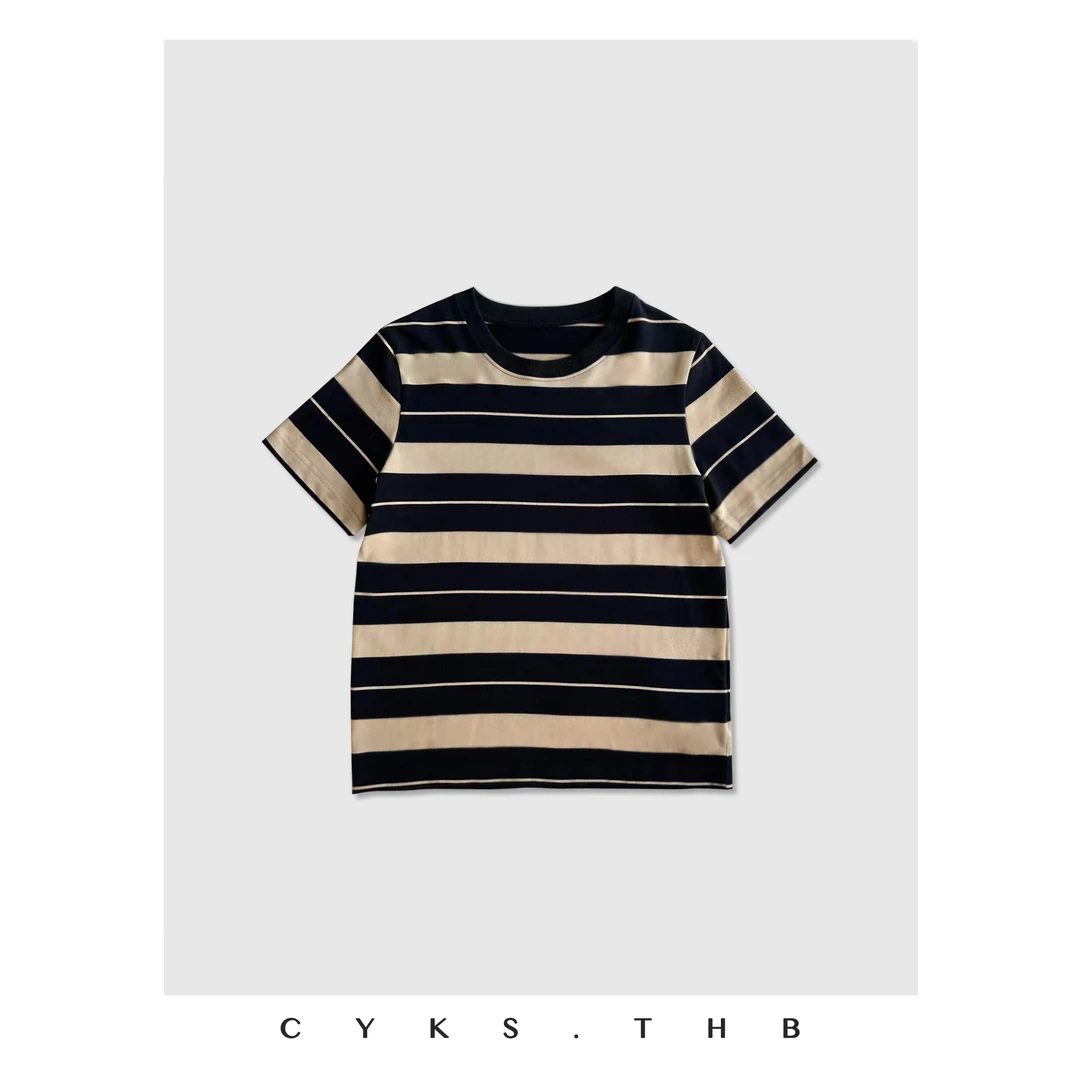 CYKS.THB | 返场 定制高级感美拉德老钱风复古拼色条纹圆领t恤