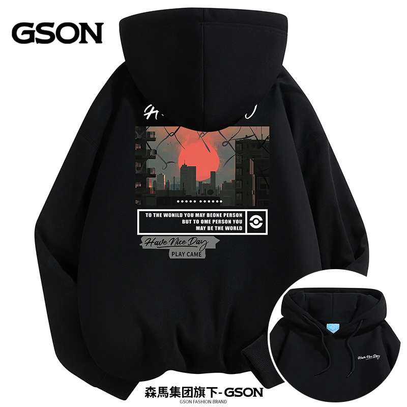 集团品牌GSON重磅升级双纱棉美式潮牌ins宽松连帽卫衣-7007