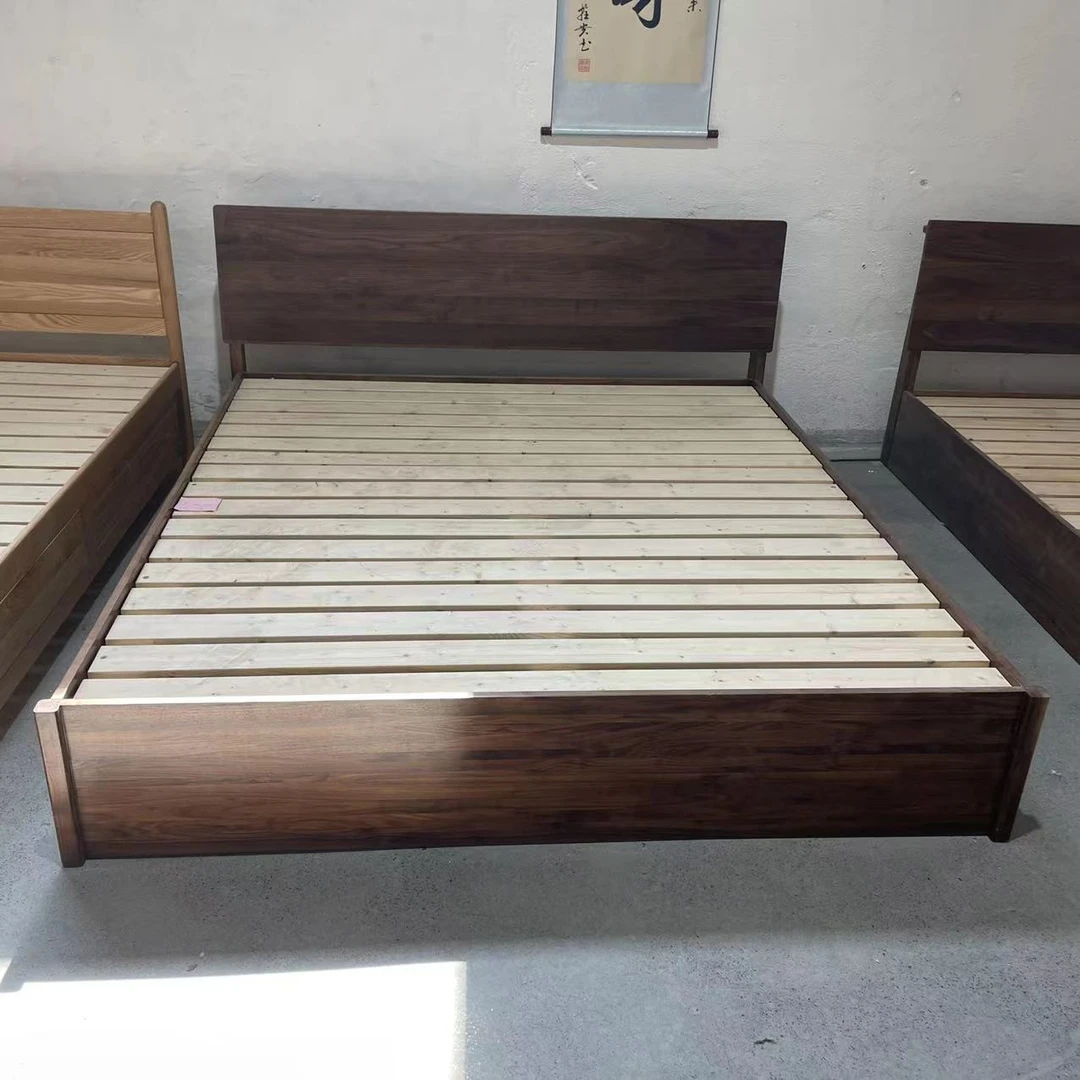 良鳯栖全实木床黑胡桃木小户型双人床现代简约1.51.8米主卧大床