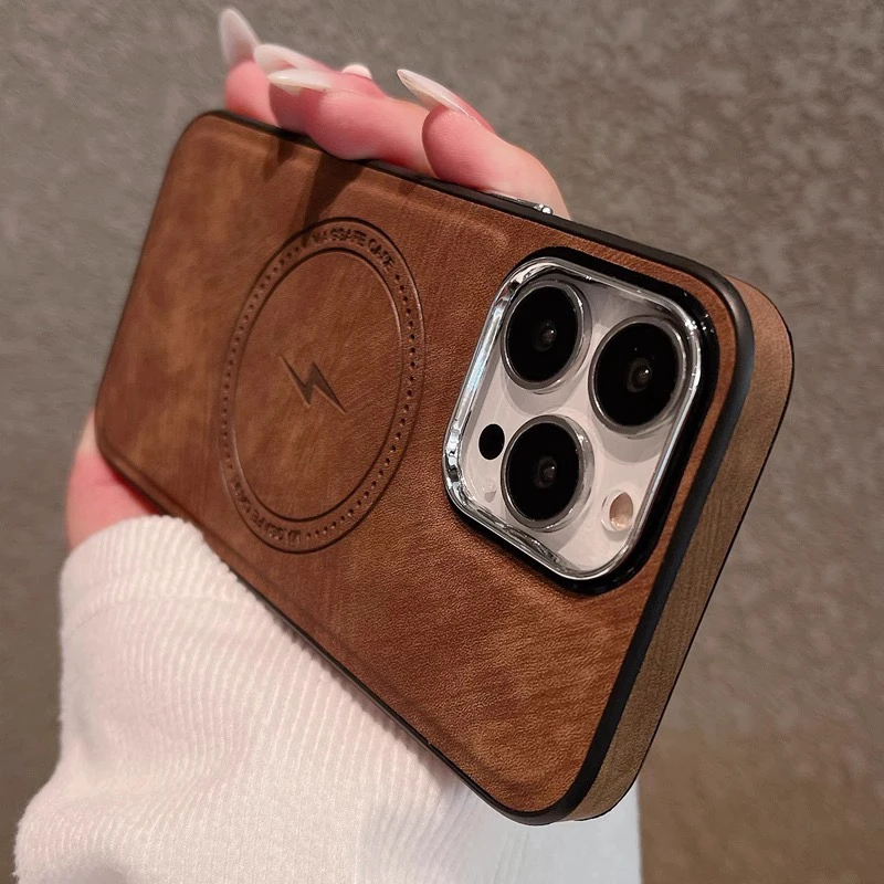适用iphone15promax手机壳苹果14pro全包15plus磨砂皮质无线磁吸