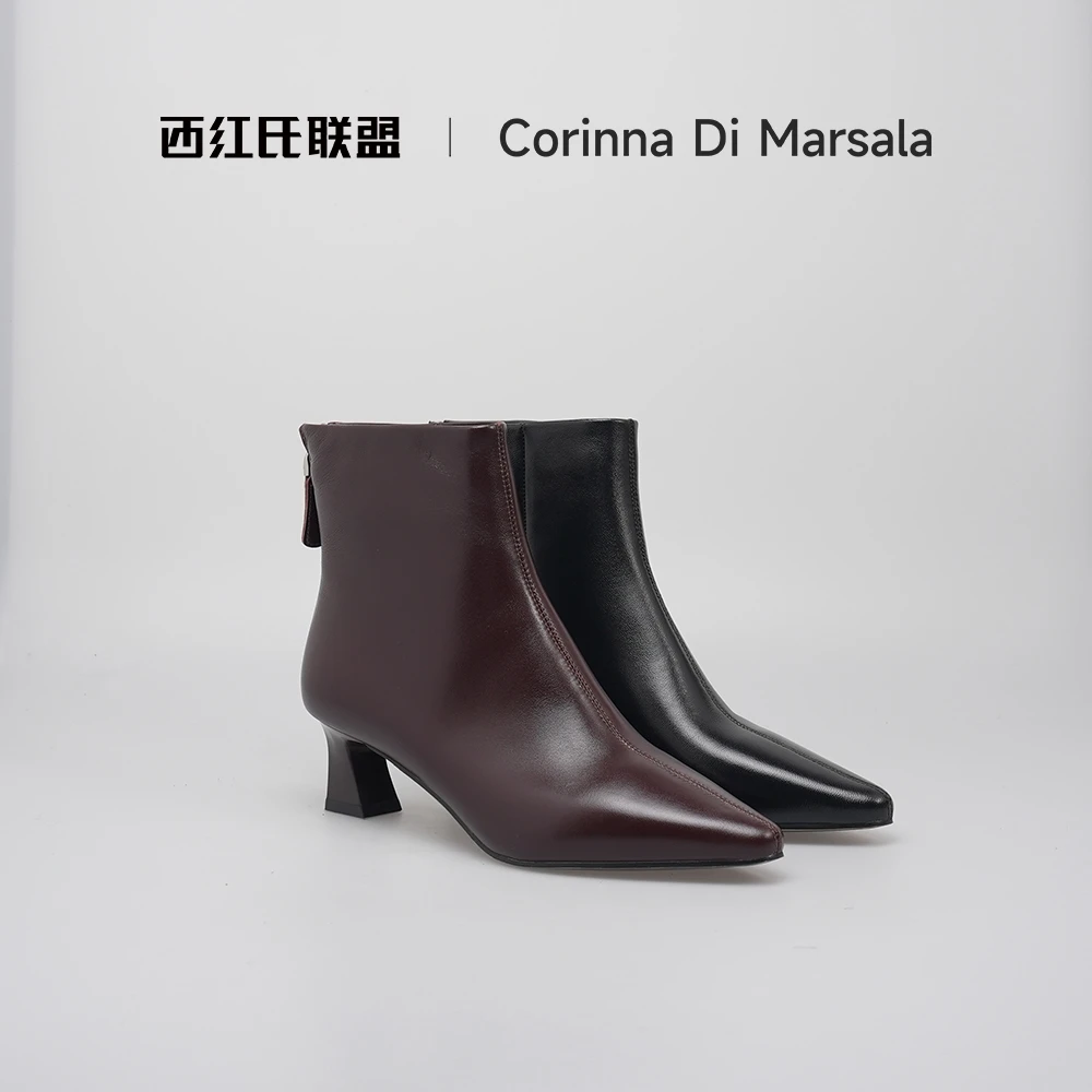 【西红氏联盟】秋冬复古气质绒里高跟时装靴跟高4.5cm半码拍小