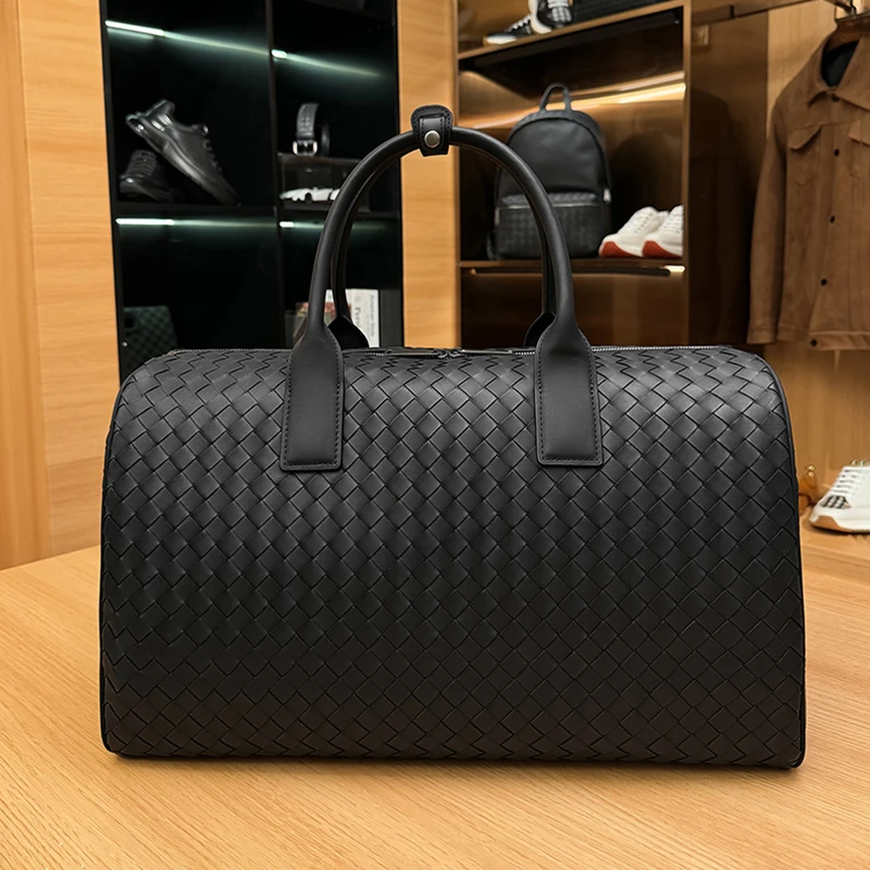 BOSOM VARVLE BV【胎牛皮】纯手工编织大容量旅行包头层牛皮手提包