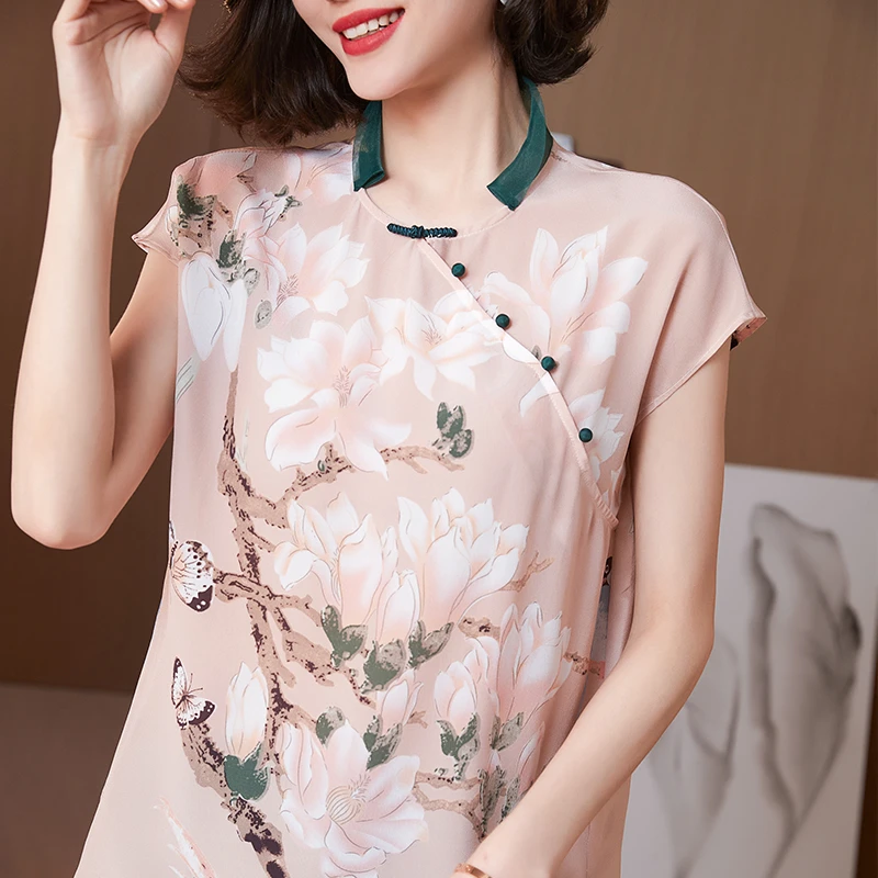 （撤柜清仓）樱桃花杏100桑蚕丝衬衫女上衣6070