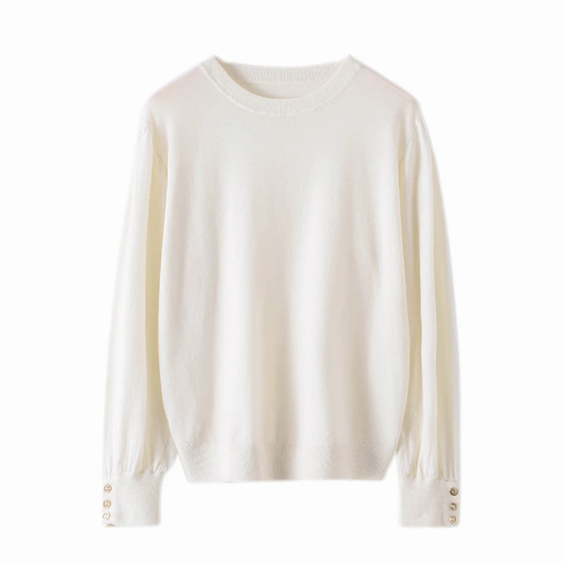 【100精纺羊毛】女纯羊毛圆领纯色套头针织打底衫QL31643