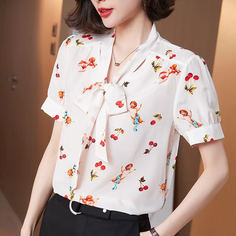 （撤柜清仓）樱桃花杏桑蚕丝上衣3121