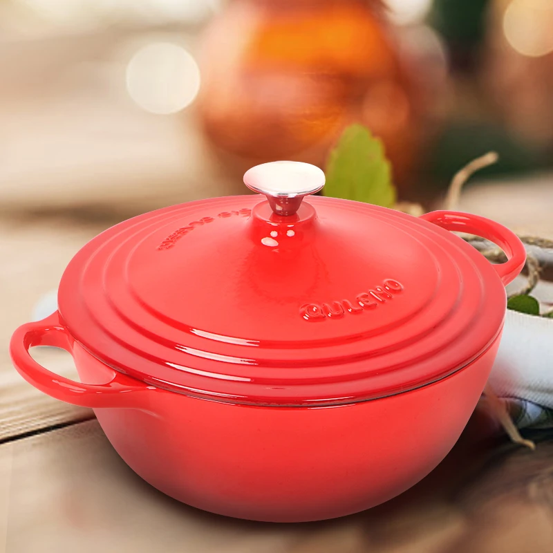 QULENO千乐欧炫彩新款28cm妈咪锅5.4L大容量珐琅锅铸铁锅电磁炉F