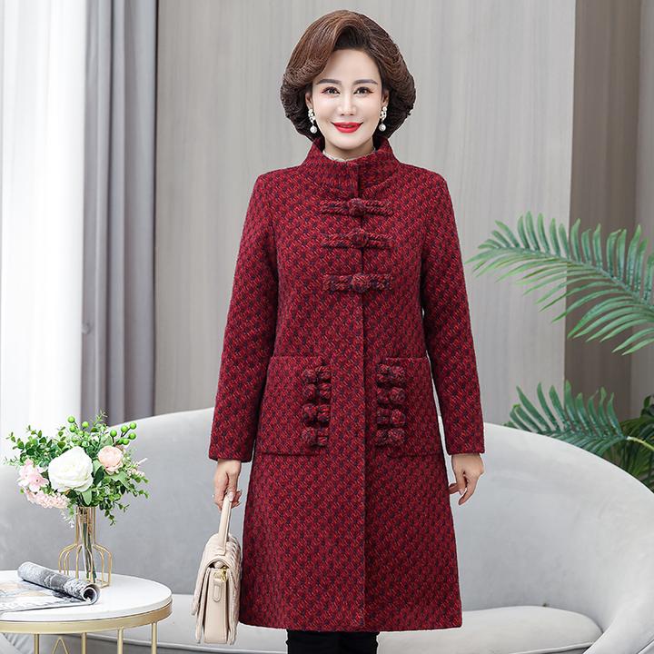 中老年人冬装女奶奶水貂绒大衣中长款妈妈毛呢外套加厚阔太太高贵