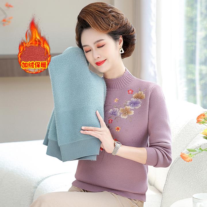 妈妈装秋冬季新款加厚保暖女毛衣40岁50中老年人女冬装洋气打底衫