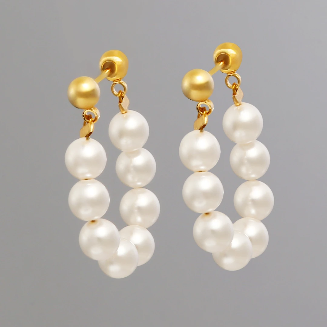 铜合金仿珍珠耳饰 【甜甜圈】圆形简约耳环温柔精致百搭耳环 K104