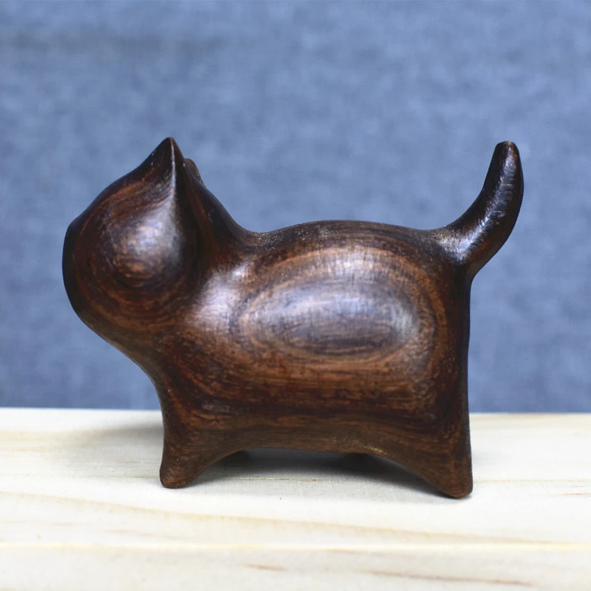 5厘米檀木雕刻猫咪手办摆件  猫先生猫小姐