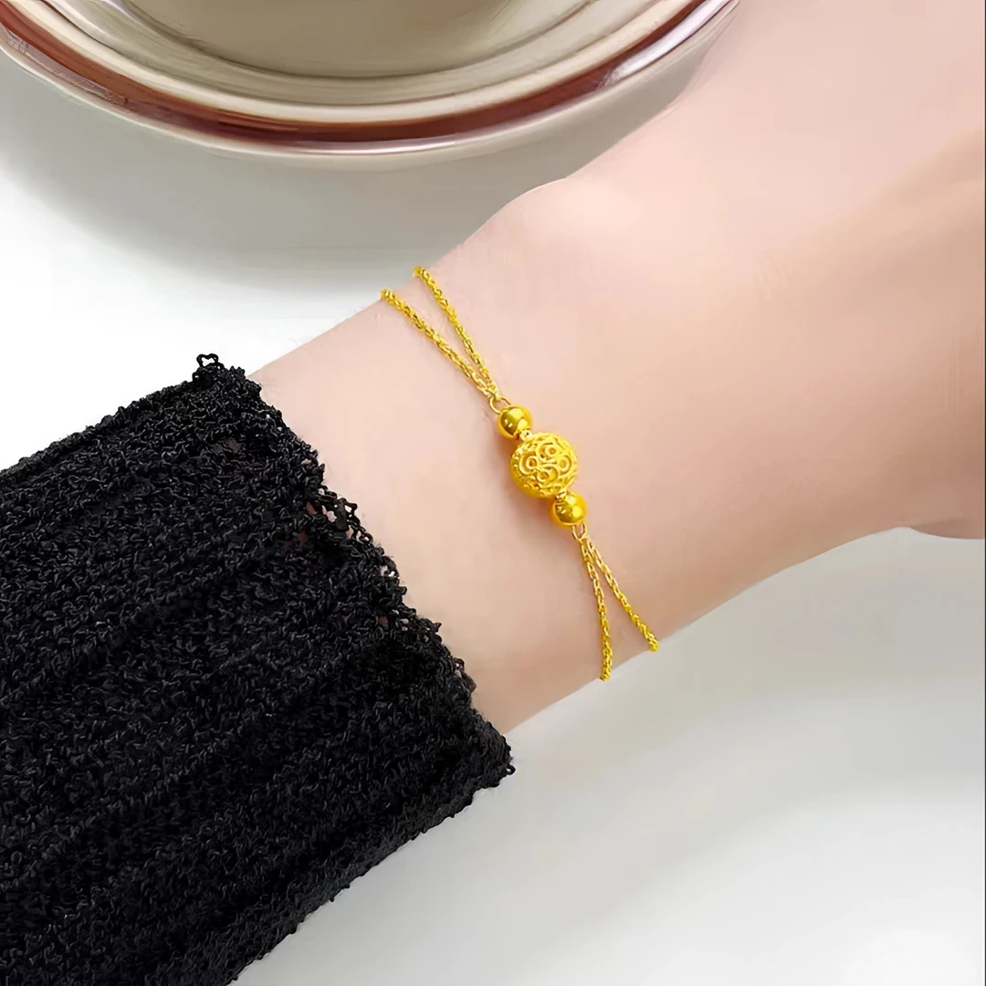 钛钢手链 金色新品花丝绣球转运珠手链轻奢时尚百搭ins气质精美