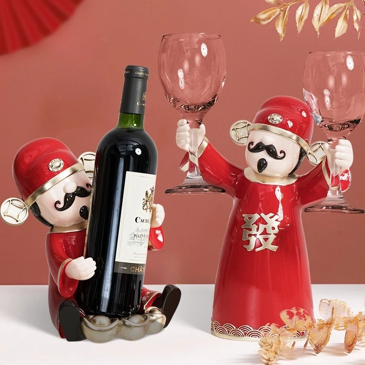 【YY】创意高档中式财神爷红酒杯架酒柜装饰品摆件客厅餐桌摆件家用