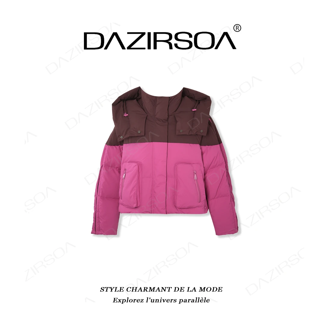 DAZIRSOA/达姿"色彩拼图“ 小众设计气质拼色连帽羽绒服外套 U362