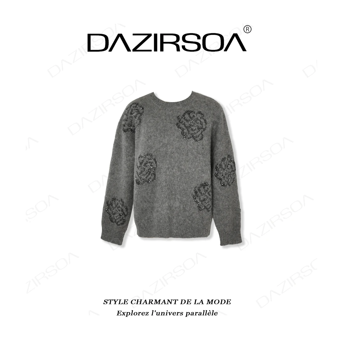 DAZIRSOA/达姿“一眼瞩目” 复古风立体山茶花宽松毛衣 U718