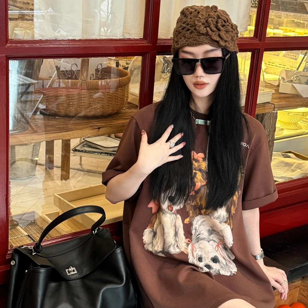 24Pre-Fall//Vintage Doggie//个性涂鸦潮酷大T恤 S813