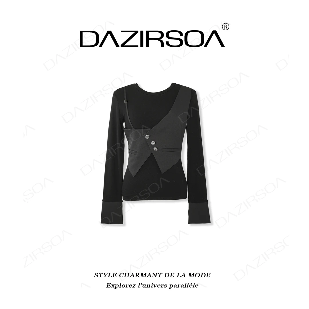 DAZIRSOA/达姿“入夜变奏”时尚百搭拼接马甲假两件洋气上衣 W250