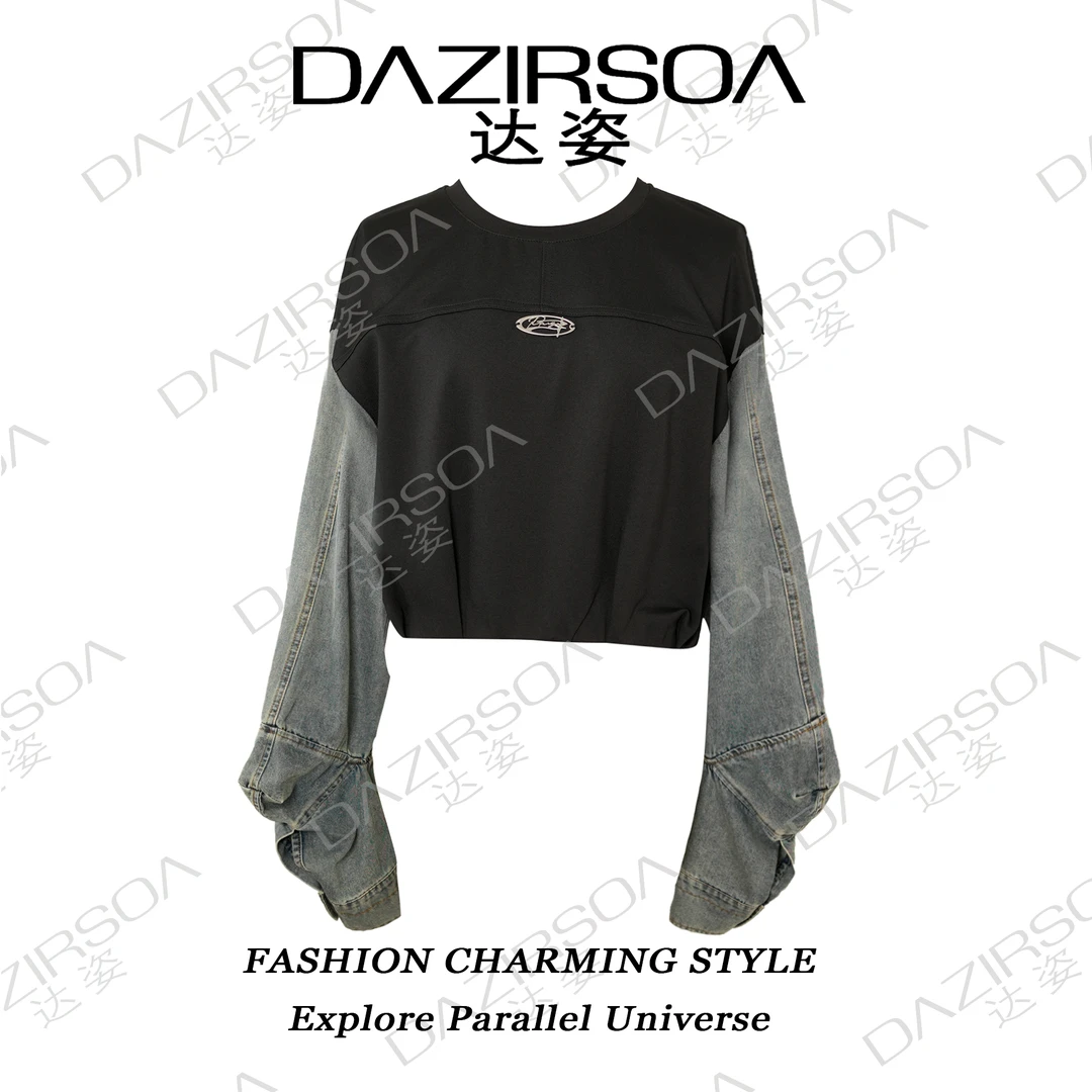 24AW//摩登时尚感设计牛仔拼接上衣 T020